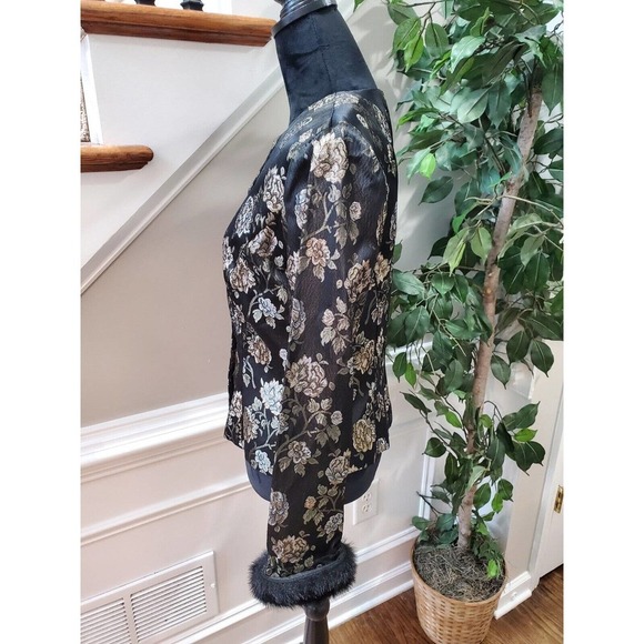 Crimson by Lawrence Kurtz Black Floral Long Sleeve Buttons Front Jacket Blazer 6 - Picture 6 of 12